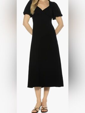 Alexia Admor Black Midi Dress with Puff Sleeves